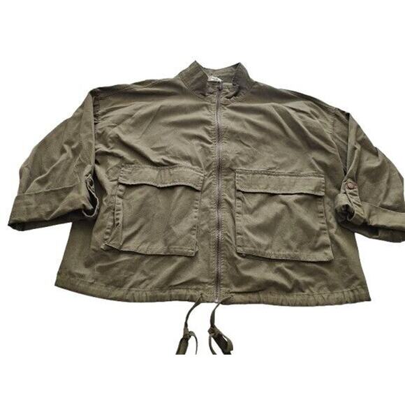 Perch by Blu Pepper Green Front Zip Cropped Jacket Sz 1X Plus Military - Picture 1 of 10
